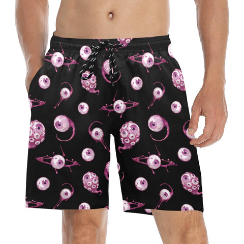 Eye-Love-You-Men's-Swim-Trunks-Pink-Model-Front-View