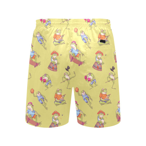 Frogs-Doing-Things-Men's-Swim-Trunks-Swamp-Green-Back-View