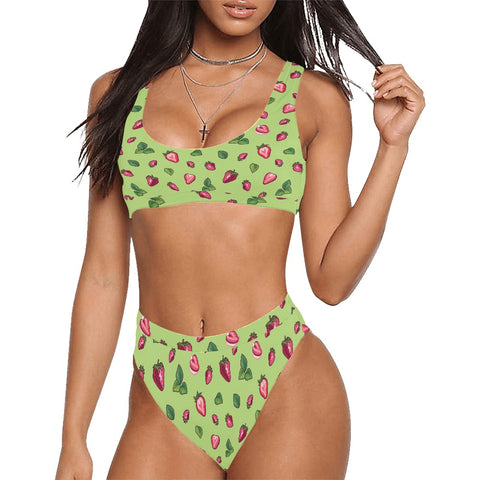 Strawberry-Womens-Bikini-Set-Lime-Green-Model-Front-View