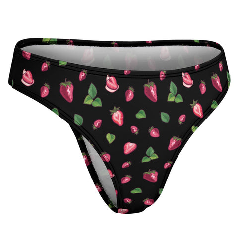 Strawberry-Women's-Thong-Black-Product-Side-View