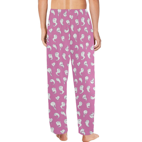 Retro-Ghost-Mens-Pajama-Magenta-Model-Back-View
