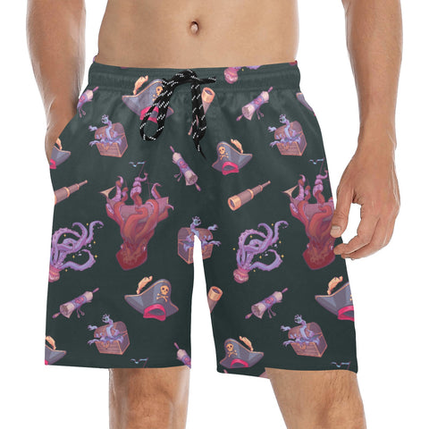 Shiver-Me-Timbers-Men's-Swim-Trunks-Dark-Green-Model-Front-View