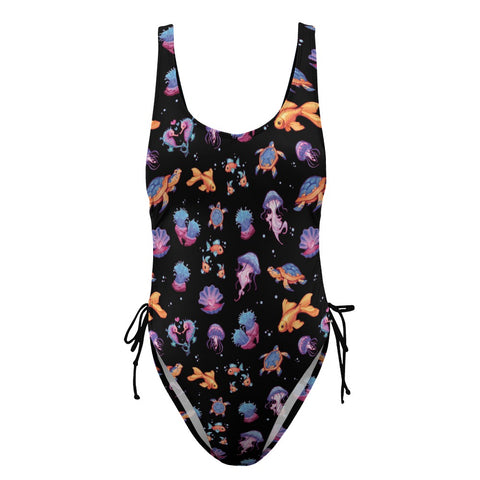 Sea-Life-Womens-One-Piece-Swimsuit-Black-Product-Front-View