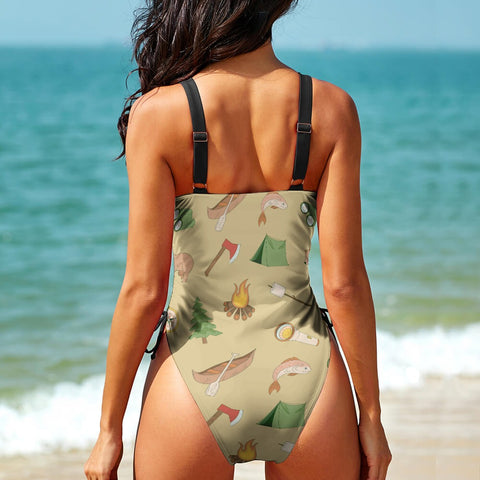 The-Great-Outdoors-Women's-One-Piece-Swimsuit-Swamp-Green-Model-Back-View