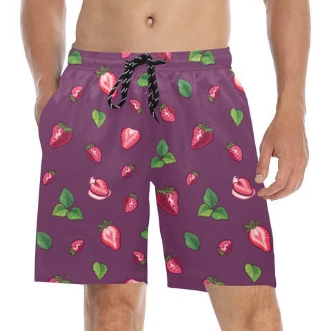 Strawberry-Mens-Swim-Trunks-Plum-Model-Front-View