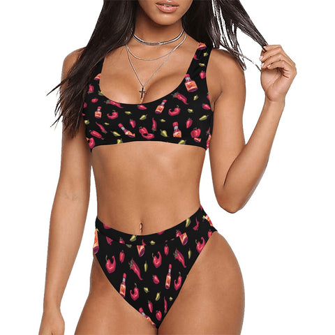 Spicy-Womens-Bikini-Set-Black-Model-Front-View