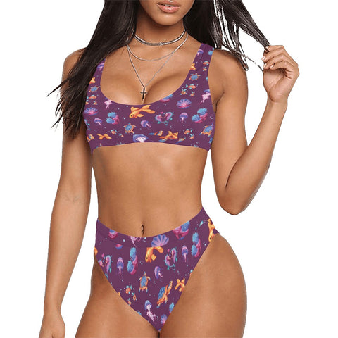 Sea-Life-Womens-Bikini-Set-Plum-Model-Front-View