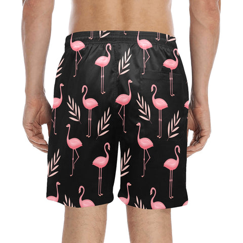 Flamingo-Men's-Swim-Trunks-Black-Model-Back-View