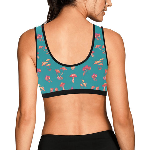 Mushroom-Womens-Bralette-Teal-Model-Back-View