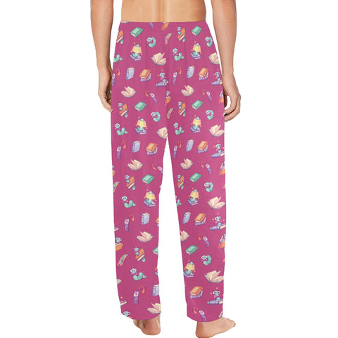 Book-Worm-Men's-Pajamas-Magenta-Model-Back-View