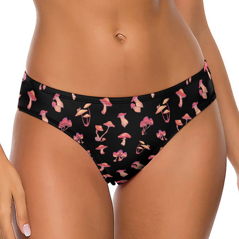 Mushroom-Women's-Thong-Black-Model-Front-View