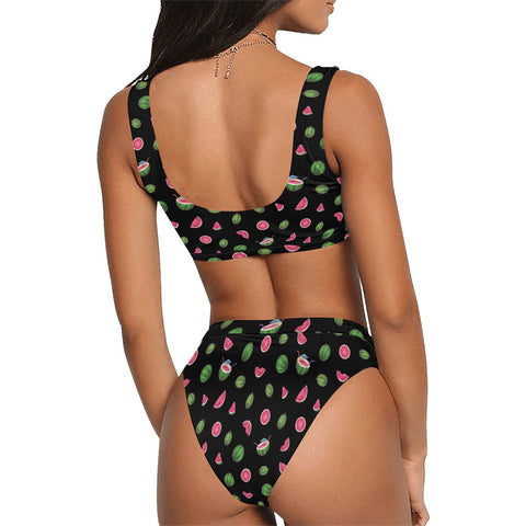 Watermelon-Womens-Bikini-Set-Black-Model-Back-View