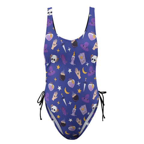 Witch-Core-Women's-One-Piece-Swimsuit-Blue-Product-Front-View