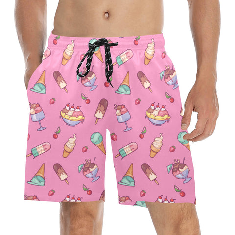 Banana-Split-Men's-Swim-Trunks-Hot-Pink-Model-Front-View
