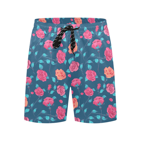 Painted-Roses-Mens-Swim-Trunks-Blue-Front-View