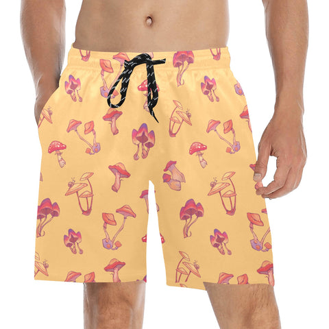 Mushroom-Mens-Swim-Trunks-Yellow-Model-Front-View