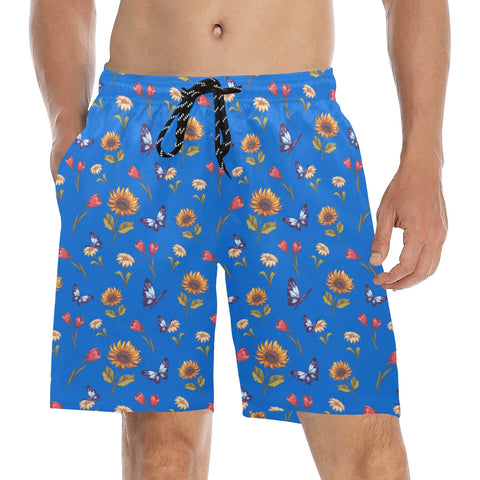 Summer-Garden-Mens-Swim-Trunks-Blue-Model-Front-View