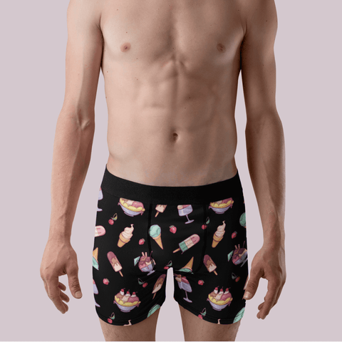 Banana-Split-Mens-Boxer-Briefs-Black-Model-Front-View