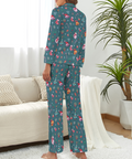 Christmas-Women's-Pajama-Set-Teal-Side-Rear-View