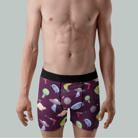 Conspiracy-Theory-Mens-Boxer-Briefs-Eggplant-Model-Front-View