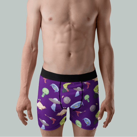 Conspiracy-Theory-Mens-Boxer-Briefs-Purple-Model-Front-View