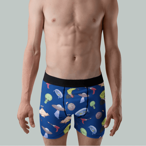 Conspiracy-Theory-Mens-Boxer-Briefs-Royal-Blue-Model-Front-View