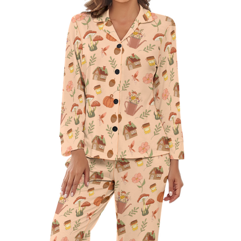 Cottage-Core-Womens-Pajama-Peach-Front-View