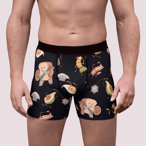 Food-Fight-Mens-Boxer-Briefs-Black-Model-Front-View