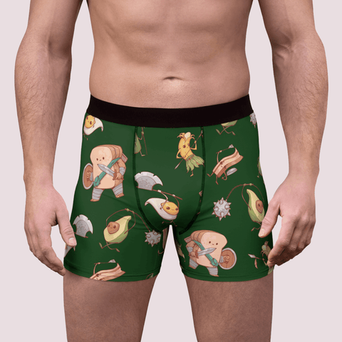 Food-Fight-Mens-Boxer-Briefs-Forest-Green-Model-Front-View