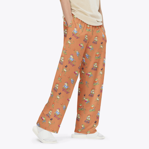 Frogs-in-Action-Mens-Pajama-Coral-Semi-Side-View