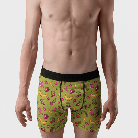 Fruit-Punch-Mens-Boxer-Briefs-Moss-Green-Model-Frontal-View