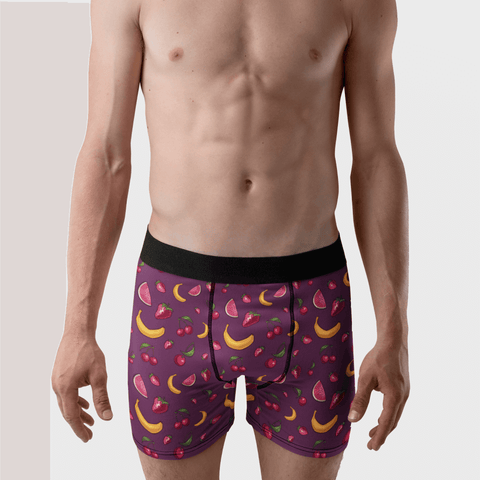 Fruit-Punch-Mens-Boxer-Briefs-Plum-Model-Frontal-View