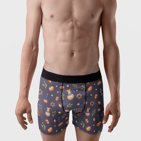 Hanukkah-Mens-Boxer-Briefs-Charcoal-Model-Frontal-View