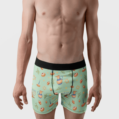 Hanukkah-Mens-Boxer-Briefs-Pastel-Green-Model-Frontal-View