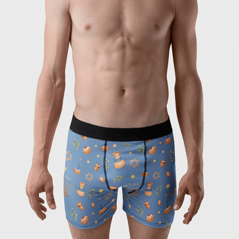 Hanukkah-Mens-Boxer-Briefs-Cornflower-Blue-Model-Frontal-View