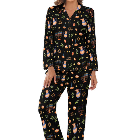 Hanukkah-Womens-Pajama-Black-Front-View