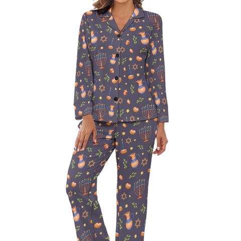 Hanukkah-Womens-Pajama-Charcoal-Front-View