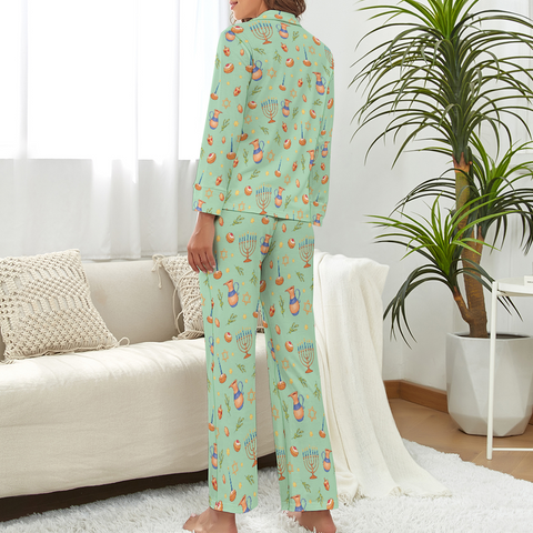 Hanukkah-Womens-Pajama-Pastel-Green-Back-View