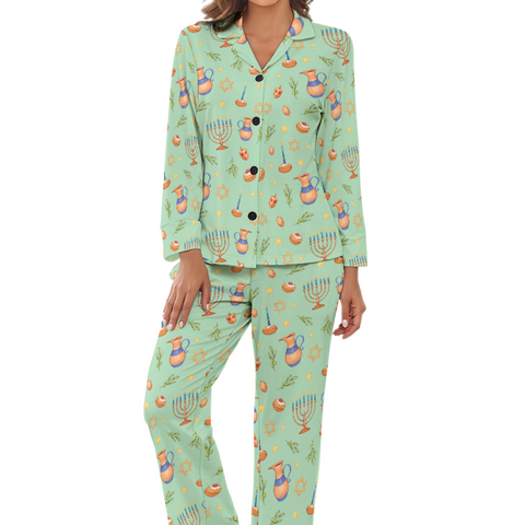 Hanukkah-Womens-Pajama-Pastel-Green-Front-View