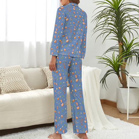 Hanukkah-Womens-Pajama-Cornflower-Blue-Back-View