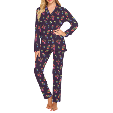 House-Plant-Womens-Pajama-Dark-Purple-Front-View