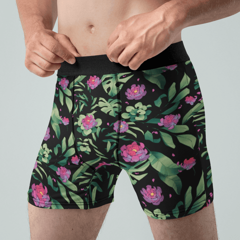 Jungle-Flower-Mens-Boxer-Briefs-Black-Pink-Half-Side-View