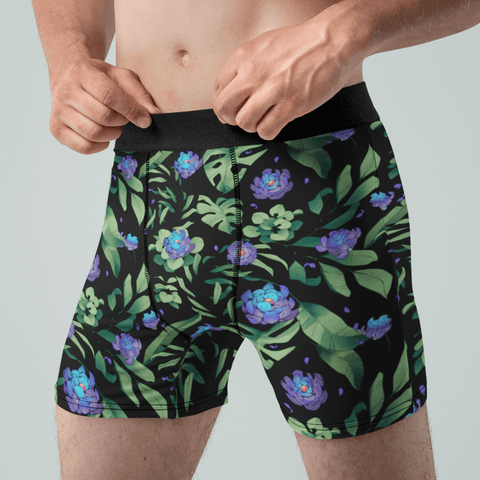 Jungle-Flower-Mens-Boxer-Briefs-Black-Purple-Half-Side-View