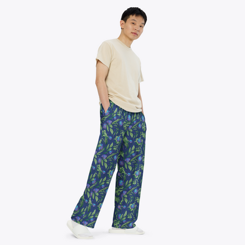 Jungle-Flower-Mens-Pajama-Blue-Purple-Semi-Side-View