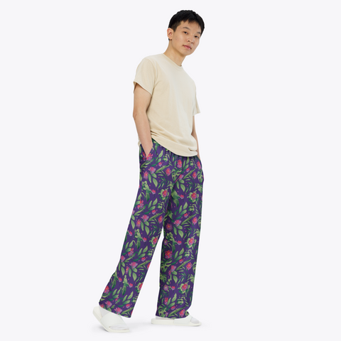 Jungle-Flower-Mens-Pajama-Purple-Pink-Semi-Side-View
