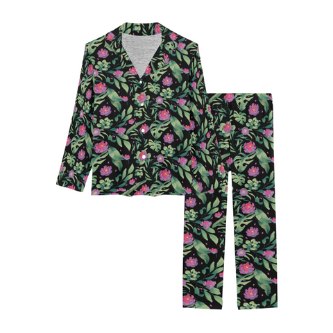 Jungle-Flower-Womens-Pajama-Black-Pink-Product-View