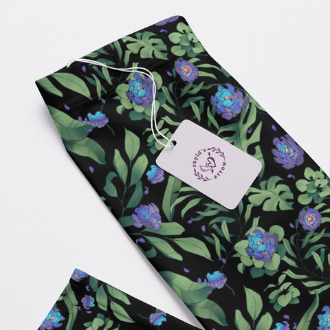 Jungle-Flower-Womens-Pajama-Black-Purple-Closeup-Product-View