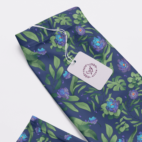 Jungle-Flower-Womens-Pajama-Blue-Purple-Closeup-Product-View