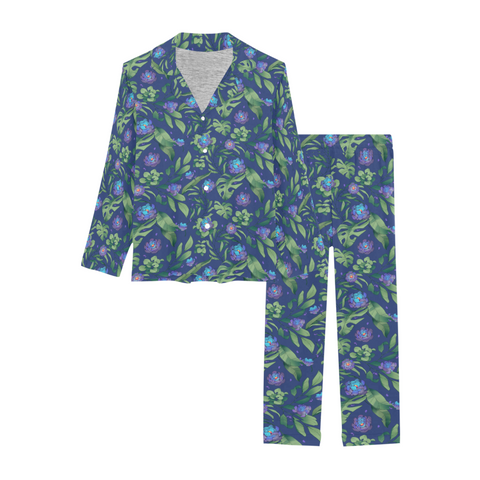 Jungle-Flower-Womens-Pajama-Blue-Purple-Product-View
