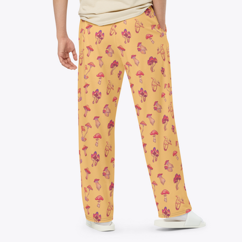 Mushroom-Mens-Pajama-Yellow-Rear-Lifestyle-View